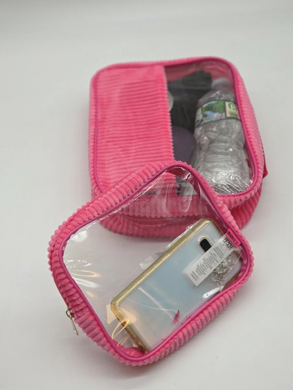 Beach Riot Clear Cosmetic Travel Duo with Pink Corduroy Trim
